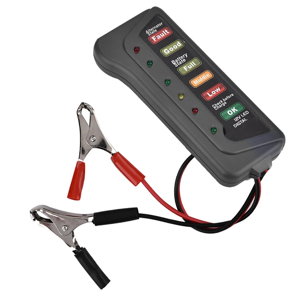 

12V Digital Battery Alternator Tester with 6 LED Lights Display Battery Testers with Brake Fluid Tester For Car Motorcycle