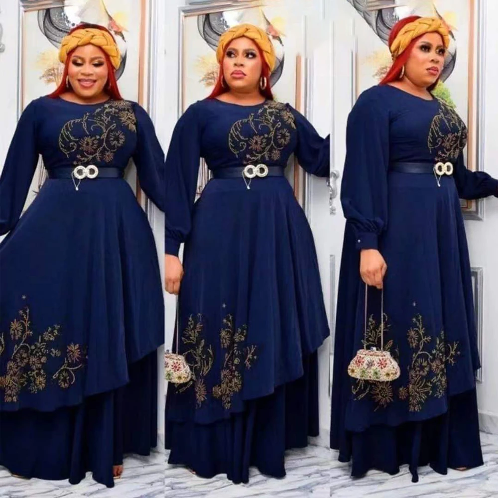 

MD 2023 African Dresses For Women Nigerian Turkey Chiffon Maxi Robe Wedding Party Long Sleeve Gown Muslim Abayas Ankara Clothing
