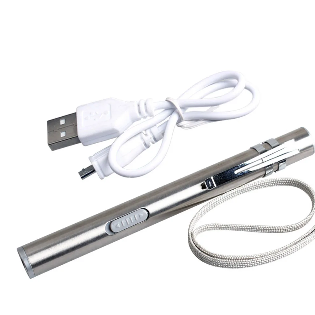 

Pen Shape USB Rechargeable Flashlight Stainless Steel Handy LED Outdoor Activities Pocket Torch Home Pen Light