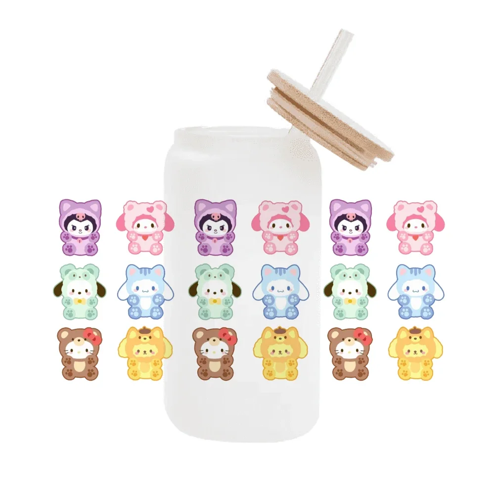 Sanrio мультфильм для Libbey 16oz Can Glass 3D водонепроницаемый UV DTF кофе банка обернуть
