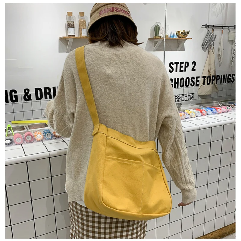 Large Capacity Students Canvas Shoulder Bags Female Handbags Korean Satchel Cotton Cloth Crossbody Bag Women 2023 School Bag