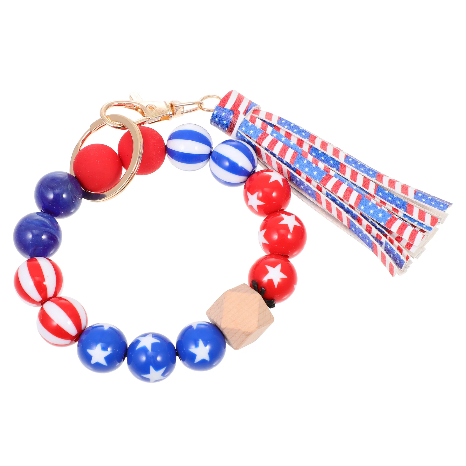 

Key Ring Bracelet Wristlet Keychain Wooden Key Chain Bracelet Independence Day Gift