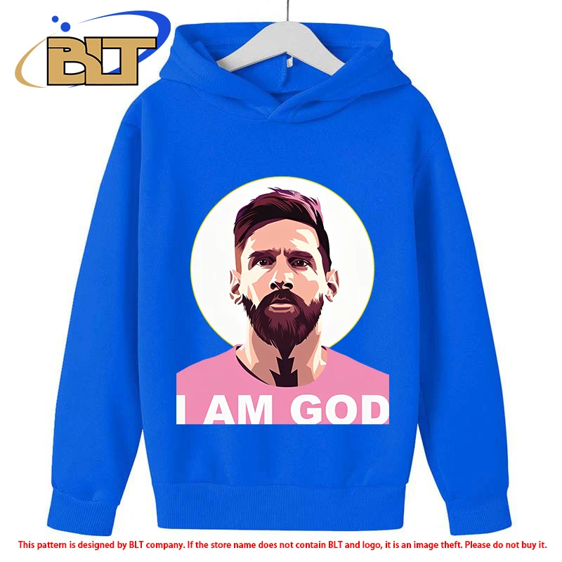 

Messi printed blue children's hoodie plus velvet sports top autumn and winter children's clothing for boys and girls.