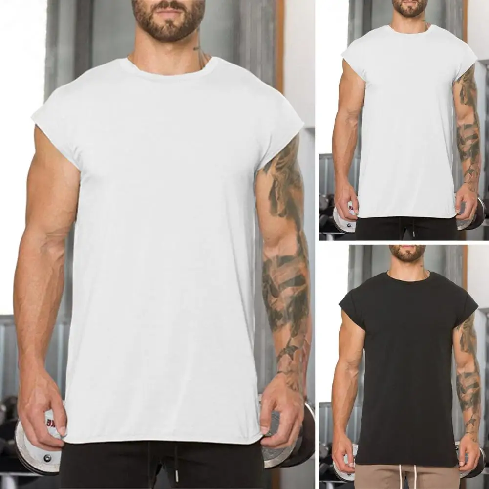 

Men Sport T-shirt Slim Fit Round Neck Short Sleeves Solid Color Thin Quick Dry Male Workout Jogging Running Gym Top