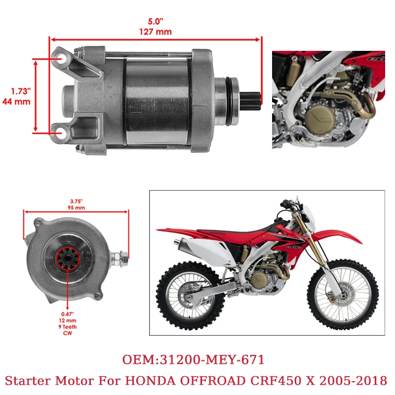 Фото 9-зубчатый стартер CW для Honda CRF450 CRF450X 2005-2018 CRF 450 X 18852 31200-MEY-671 №3