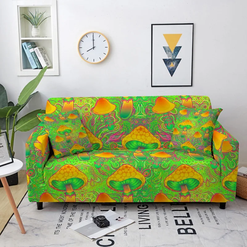 

Colorful Cartoon Mushroom Pattern Print Sofa Cover Antifouling Elastic Seat Covers Home Decor Sofa Covers for Living Room Couch