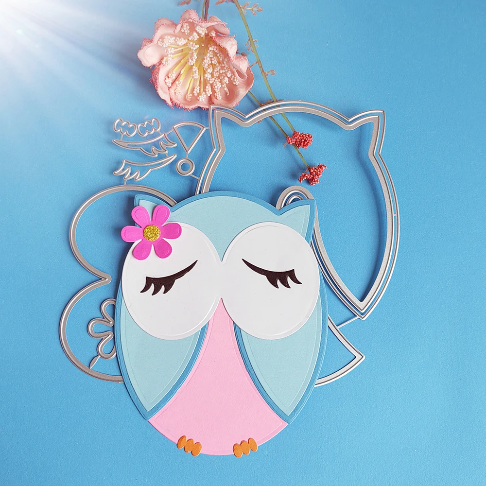 

Delicate owl with flowers cutting dies for English letters, scrapbooks, reliefs craft stamps, photo album puzzl