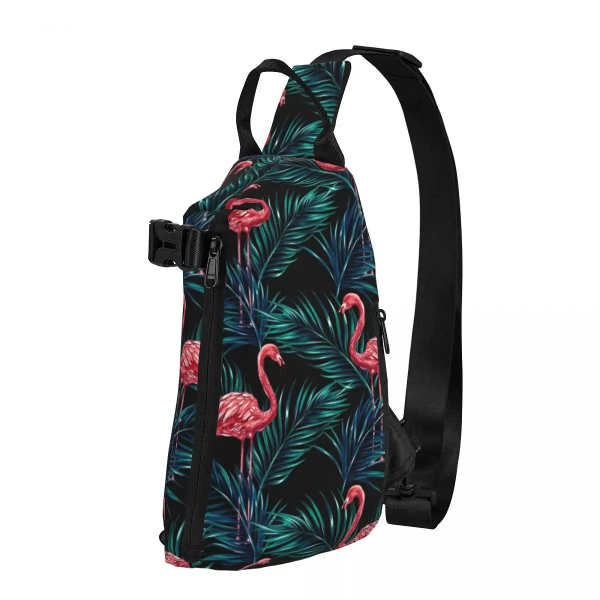 

Tropical Flamingo Birds Chest Bags Men Green Leaves Print Print Shoulder Bag Kawaii School Crossbody Bag Trip Workout Sling Bags