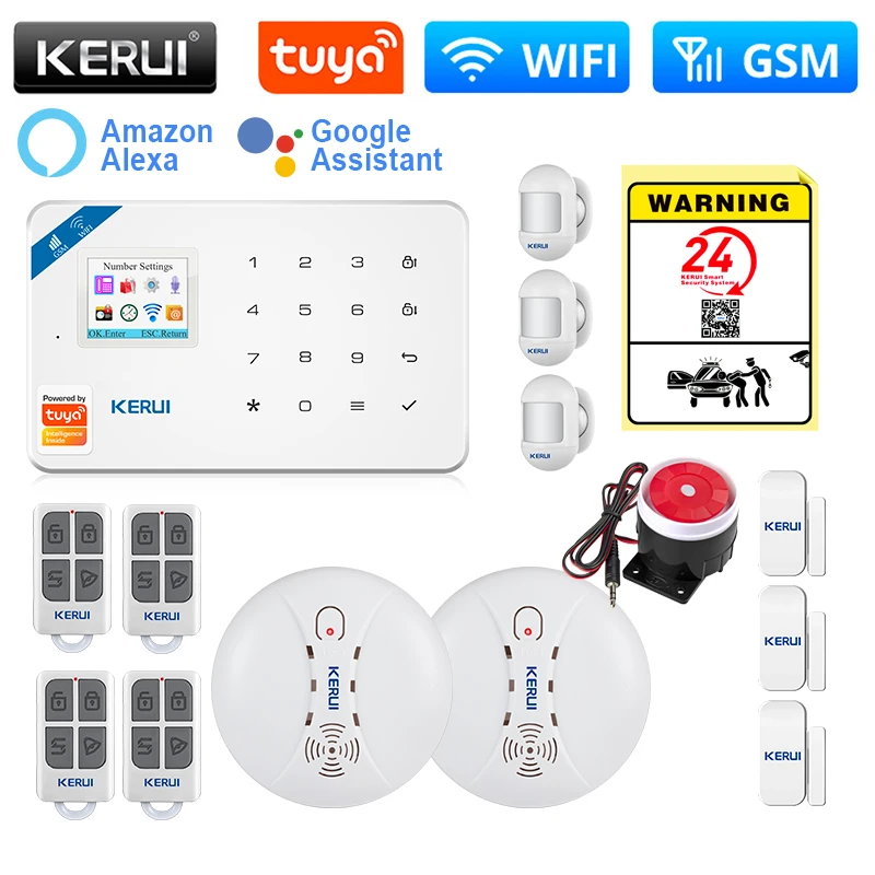 KERUI W181 Home Security Alarms WIFI GSM Alarm Support Alexa Google Home Tuya Smart Motion Sensor Detector Door Sensor Siren