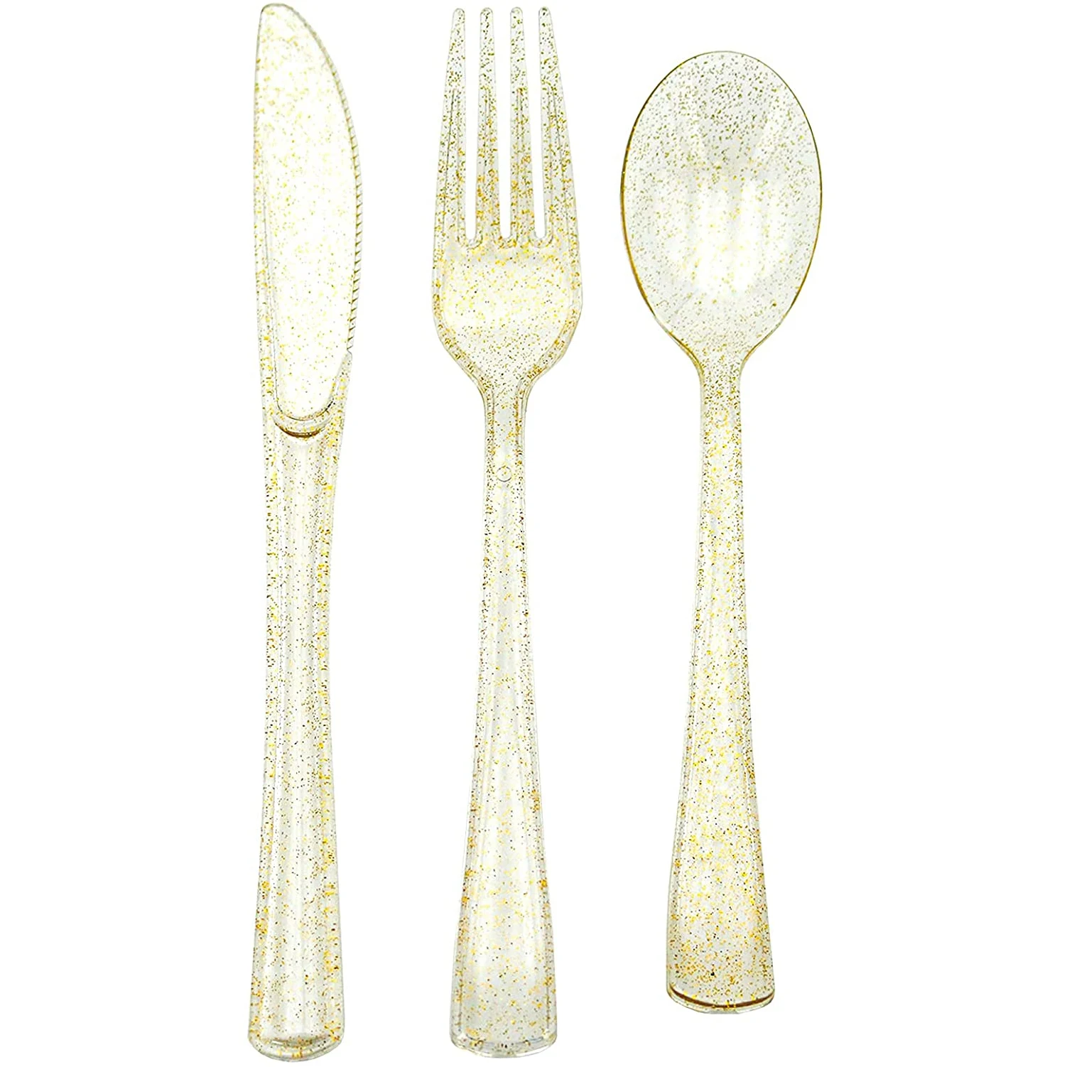 

150PCS Gold Plastic Silverware- Disposable Gold Glitter Plastic Cutlery - Plastic Flatware,Include 50 Forks 50 Knives 50 Spoons