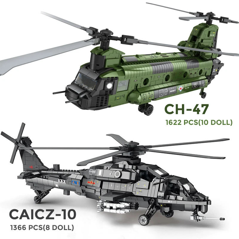 

Military CAICZ-10 Model CH-47 Transport Helicopter Chinook Technical Building Blocks Weapon Airplane Bricks Gifts Toys For Kids