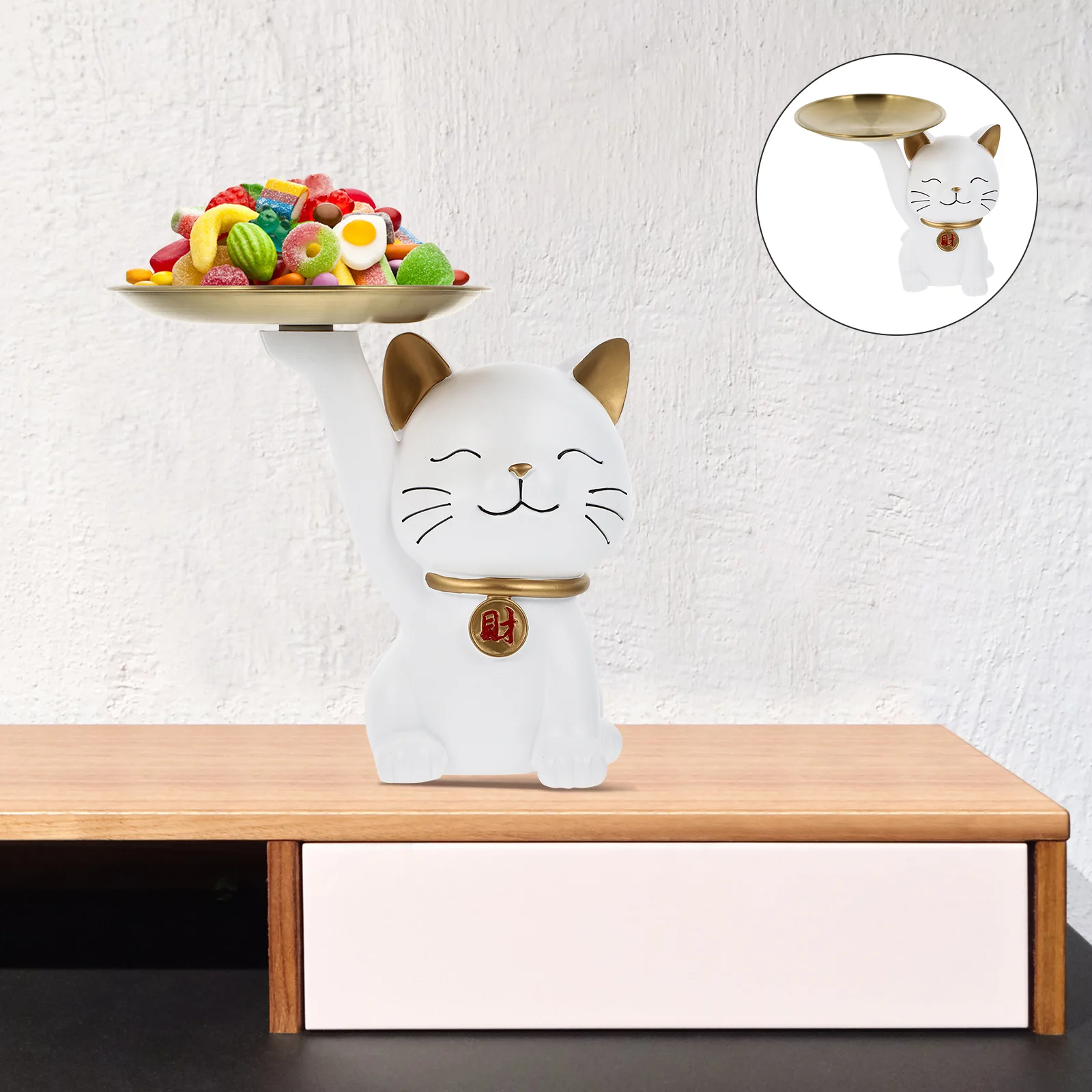

1Pc Delicate House Premium Decorative Desktop Ornament Fortune Cat Craft Key Storage Tray