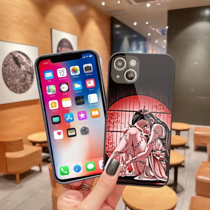 

Чехол для телефона в стиле аниме Nezuko Kamado для iPhone 14 13 12 11 Pro Max X XR XS 8 7 Plus, чехол из жидкого стекла