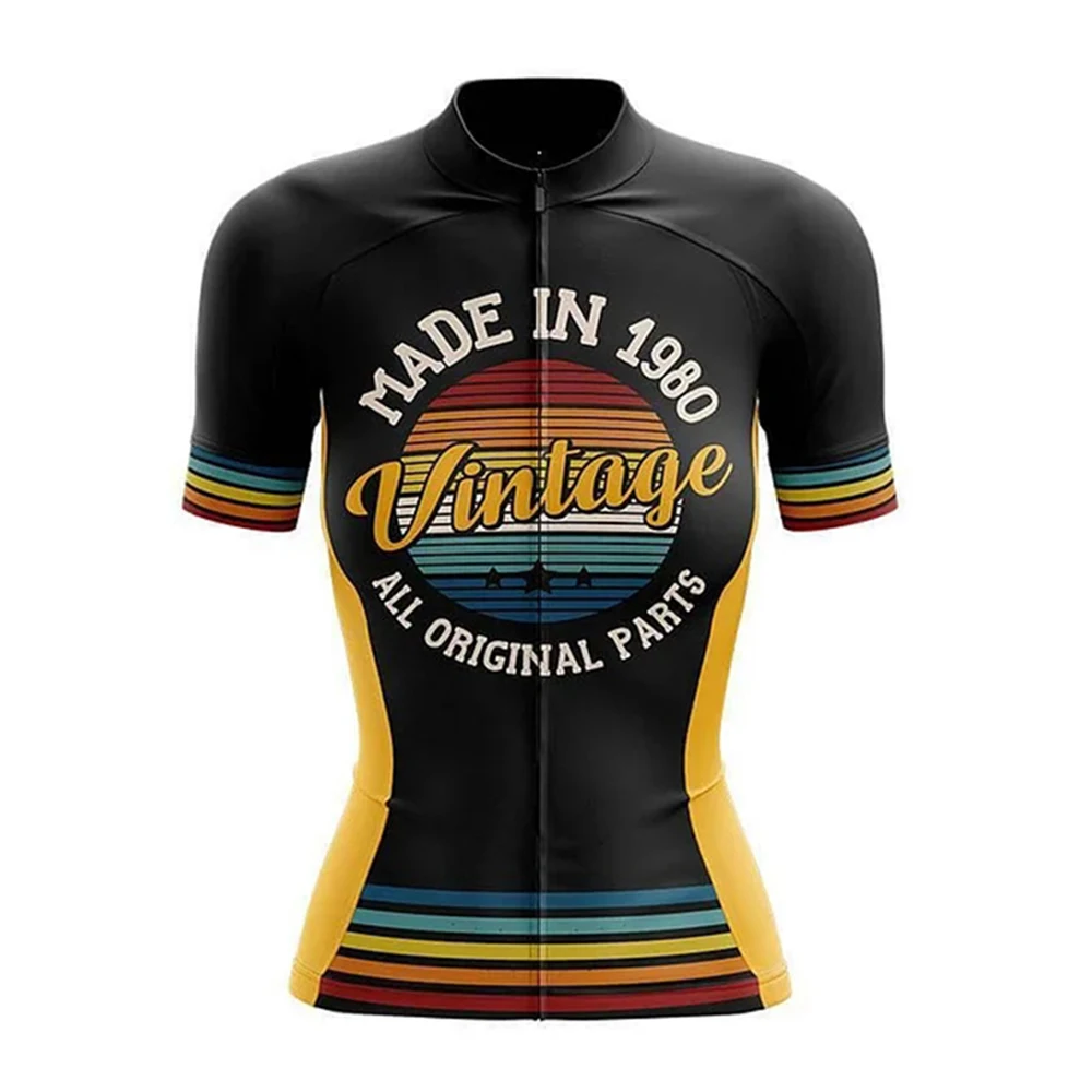 Retro Custom Year Vintage Women Cycling Jersey Short Sleeve Bike Shirt Bicycle Wear Mountain Road Clothes Cycle MTB Clothing