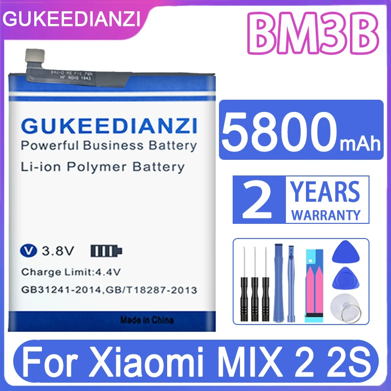 

GUKEEDIANZI Battery for Xiaomi MIX2 MIX2S BM3B 5800mAh MIX 2 MIX 2S High-capacity Li-Polymer Replacement Bateria with Tools Gift