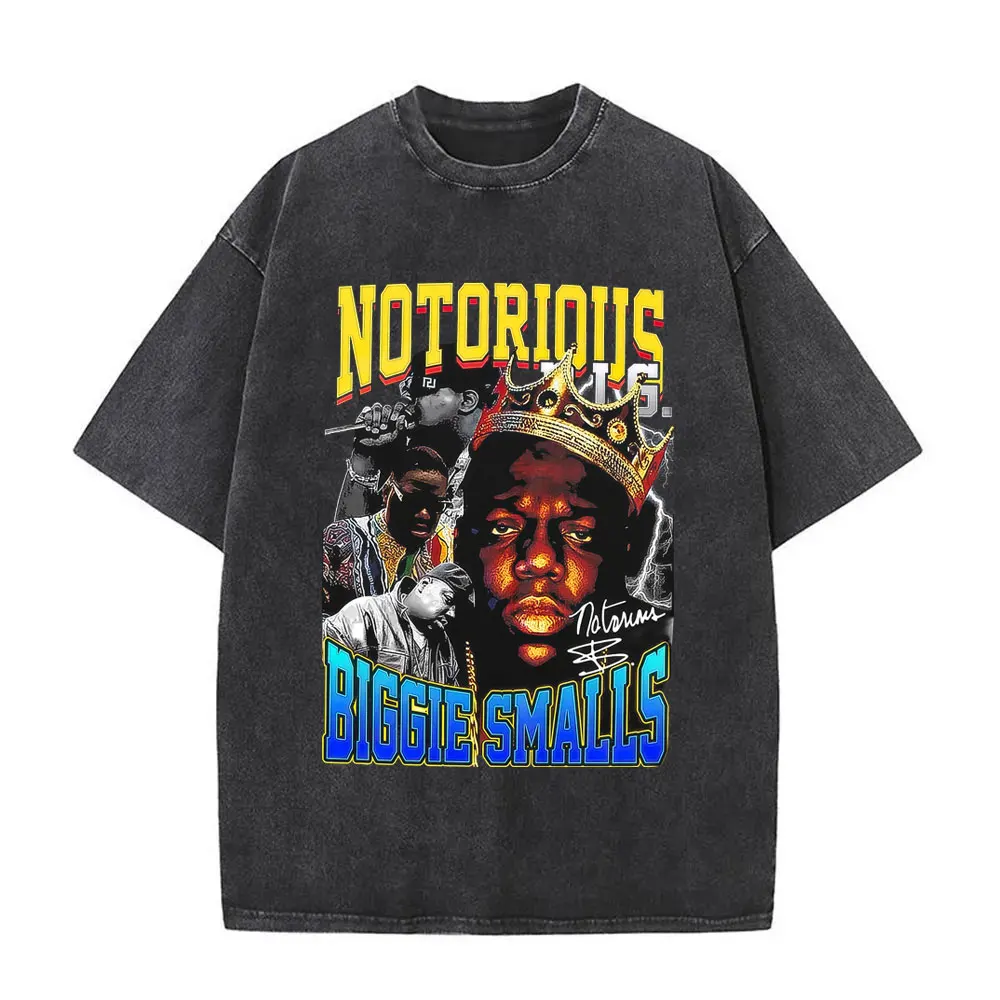 Фото Винтажная футболка с принтом The Notorious B.I.G. (Бигги Смаллс) в стиле хип-хоп, оверсайз, с коротким рукавом, для мужчин и женщин №2