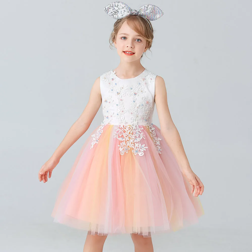 

Elegant Girls Dress Princess Dress Children Gradient Rainbow Dress For Girl Mesh Dress Birthday Party Dress Piano Stage Costumes