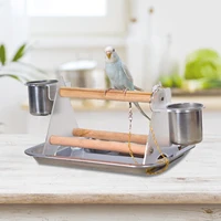 parrot desktop stand wood play stand tripod for pet birds pet bird training stand with feeding cups parrots playground perch