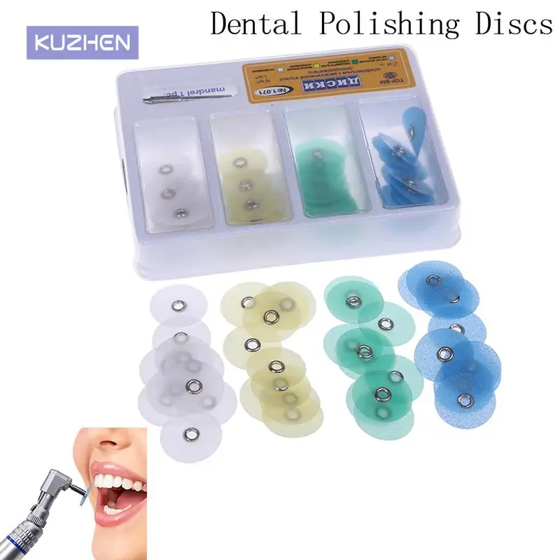New Arriva 10/40 Pcs Dental Finishing and Polishing Discs Set Metal Bush Composite Finishing Contouring Kit Dental Tool 