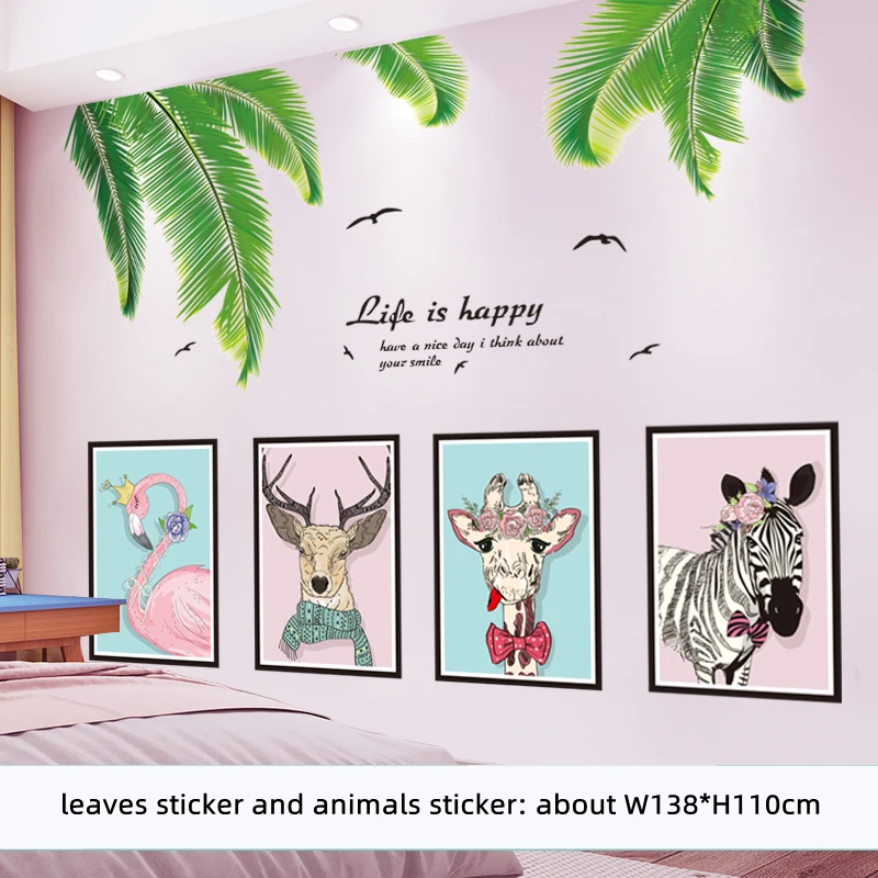 

Cartoon Animals Wall Stickers DIY Green Leaves Wall Decals for Kids Rooms Living Room Kindergarten Nursery Home Decoration