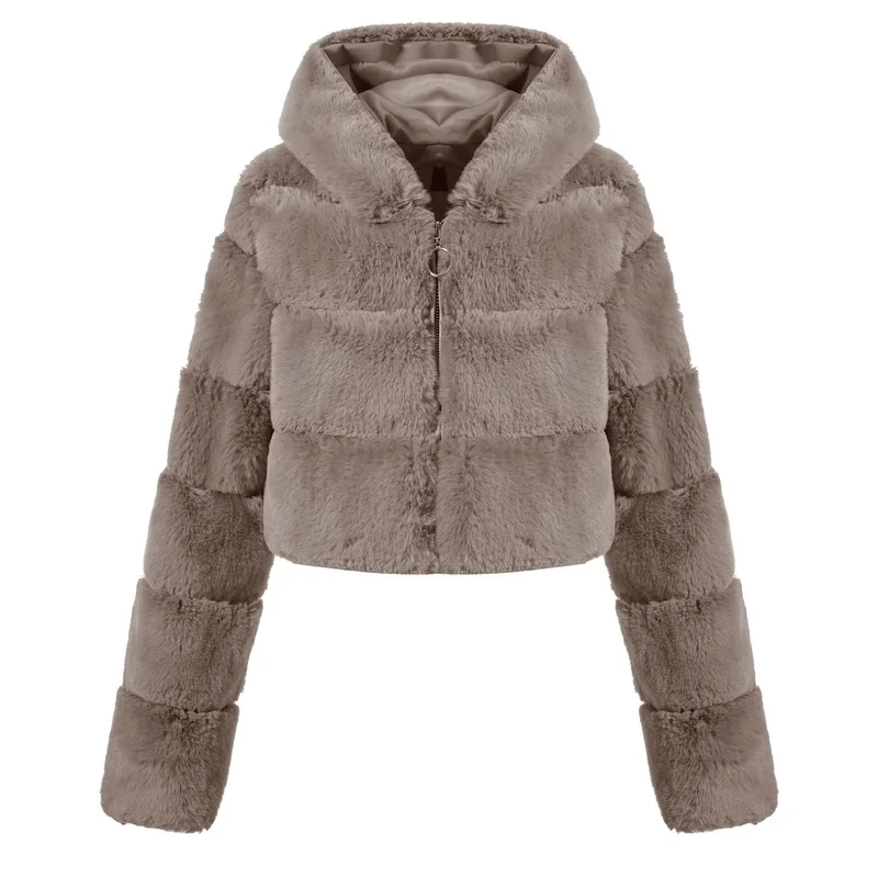Faux Fur Hooded Coats Women Warm Thick Furry Outwears Autumn Winter Solid Color Short Hoodies Casual Commute Fashion Coat Jacket