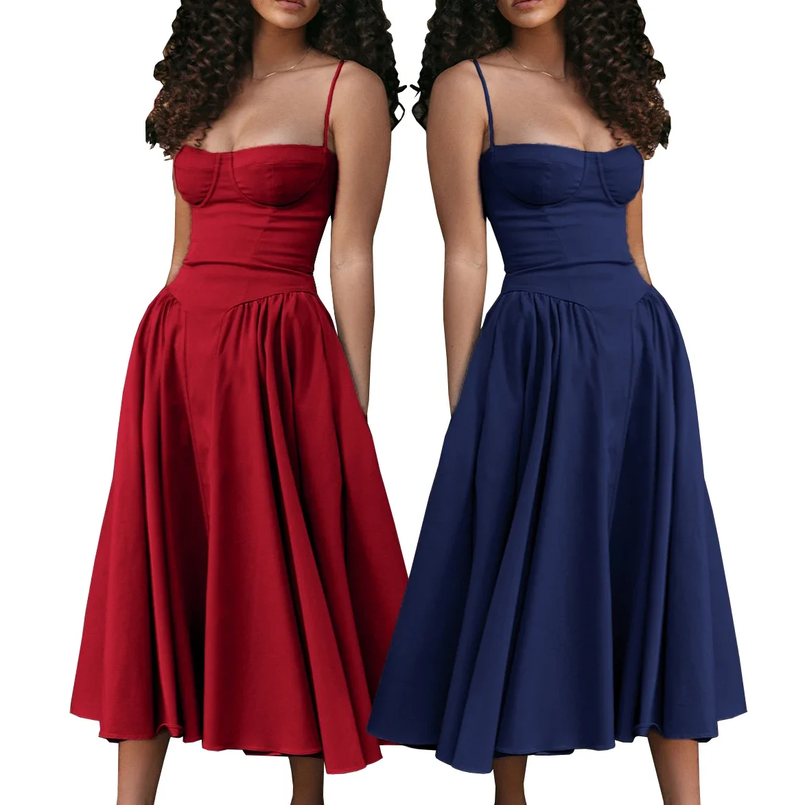 Летнее пикантное платье во французском ретро-стиле на бретелях женская модная