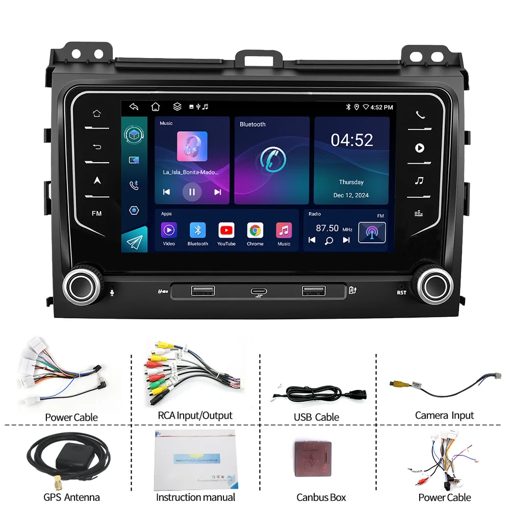 7-дюймовая автомобильная магнитола Android для Toyota Prado 2002-2009 годов выпуска с беспроводным CarPlay, Android Auto, GPS-навигацией, Bluetooth и управлением с руля (art.: 3920db22decdd) - 3920db22decdd