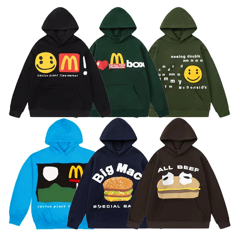 

CPFM Co branded McDonald's Burger and French Fries Foam Printed Velvet Men's Loose Hooded Sweater Trendy
