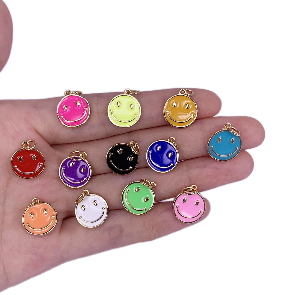 

Charm Neon Enamel Gilded Round Cute Smiley Face Pendant Men's And Women's Fine Jewelry Making Necklace Bracelet Accessories