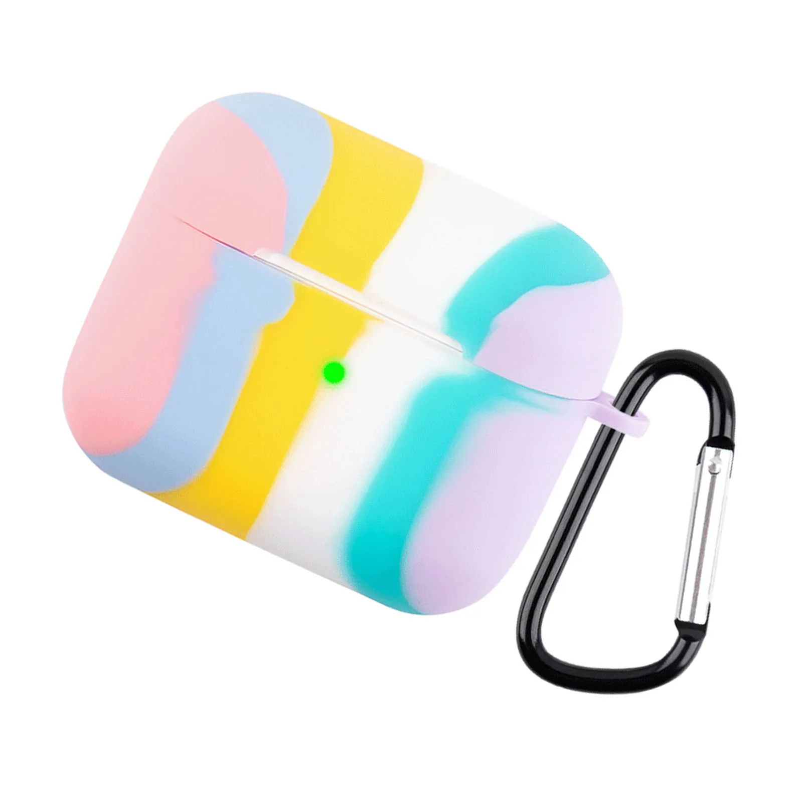 

Protective Silicone Cover ForAirPods 3 Portable Shock-Absorbing Cases With Carabiner Keychain LED Visible Earphone Case Cover