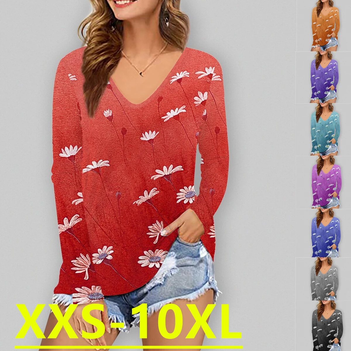 

Женский топ с V-образным вырезом и длинным рукавом