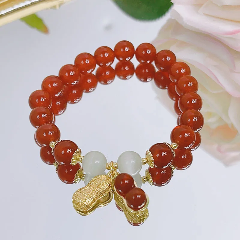 

Ruifan Natural Red Agate White Cat's Eye Stones Beaded Strand Bracelets for Women Gold Plated Peanut Charm Fine Jewelry YBR814