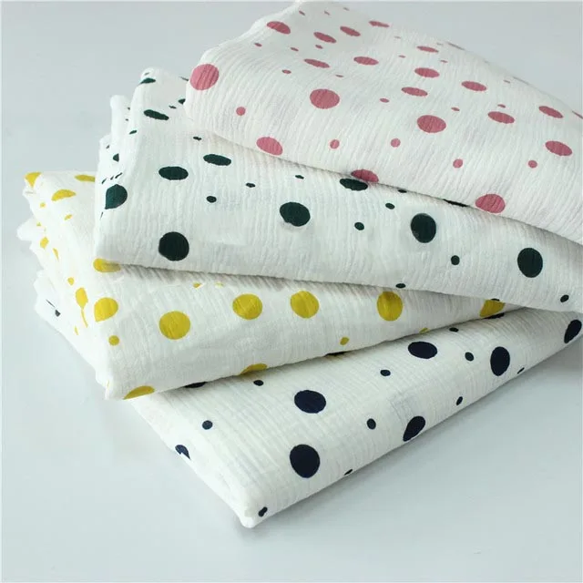 

Dot printing 100*135cm Fabric Drape Cotton And Linen Double Gauze Crepe Baby Clothes Fabric Ladies Skirt Sleepwear Fabrics
