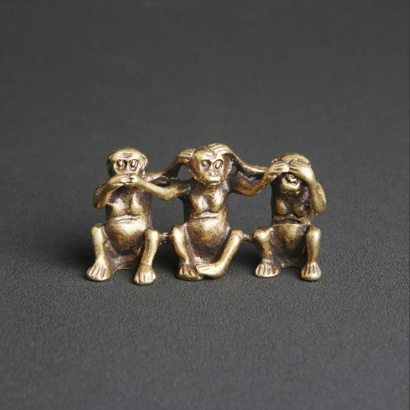 Античные латунные настольные украшения Три обезьяны не спрашивайте слушайте