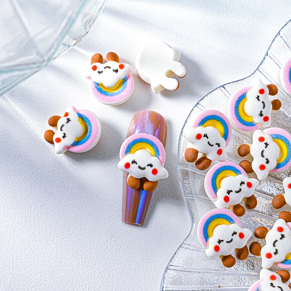 

20Pcs 3D Kawaii Cartoon Bear Nail Art Jewelry 11*15mm Resin Moon Sun Rainbow Stars Nail Decoration For DIY Manicure Sipplies *