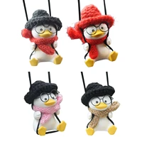 duck swing car ornament rear view mirror pendant with glasses and scarf cute automobile interior accessories car decoration