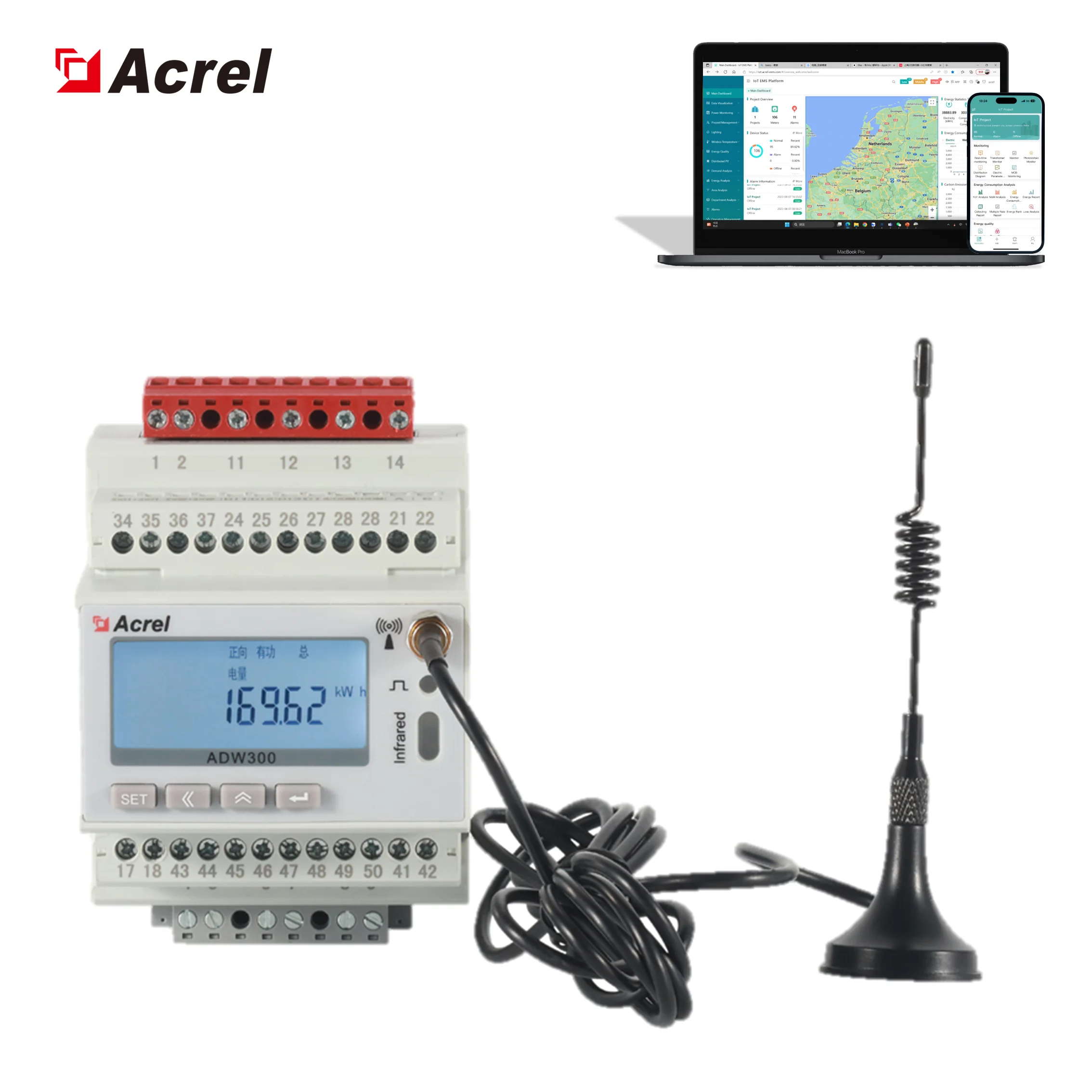 

Acrel ADW300/C Series Wireless Smart IoT RS485 Modbus-RTU Energy Meter Support 4G/WiFi/Ethernet Communication