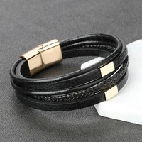 fashion new style hand woven multi layer combination accessory stainless steel mens leather bracelet classic jewelry gift