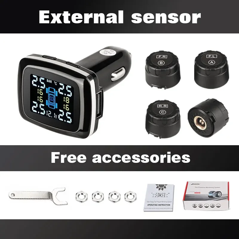

Автомобильный TPMS прикуриватель Беспроводной Универсальный TPMS цифровой tpms система сигнализации давления в шинах монитор 4 внешних внутренних датчика