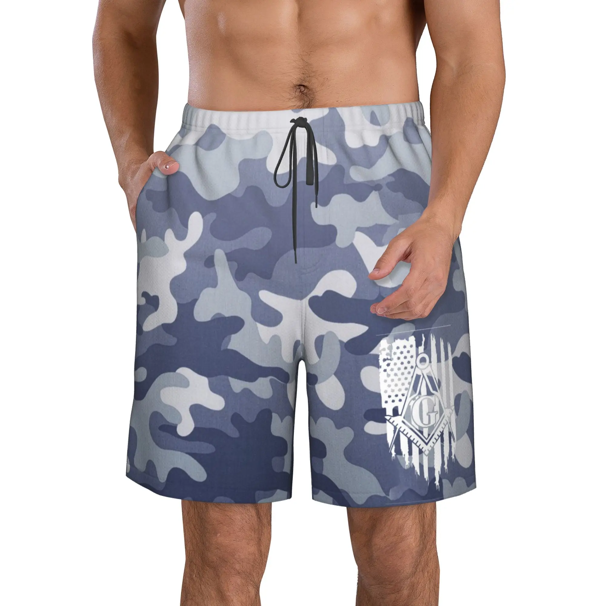 

Freemason Swim Trunks Men Quick Dry Swim Shorts Stretch Water Beach Shorts with Compression Liner Zipper Pocket S