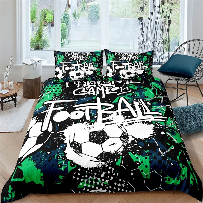 

Boys Soccer Bedding Set Football Duvet Cover Set Summer Sports Games Comforter Cover for Kids Girls Teens Graffiti Room Decor