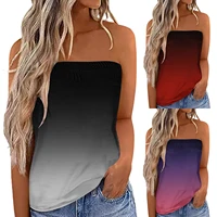 women gradient strapless bandeau tank casual sleeveless t shirts summer vacation loose holiday tube top t shirt women tees top