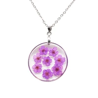 resin pendant necklace dry flower true flower round pendant necklace stainless steel necklace suitable for women jewelry fashion