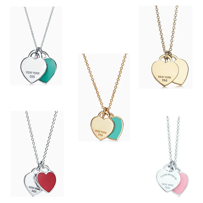 

Hoge Kwaliteit 1:1 Ttff 925 Sterling Zilveren Dubbel Hart Ketting Sieraden Originele Ontwerp Belettering Craft