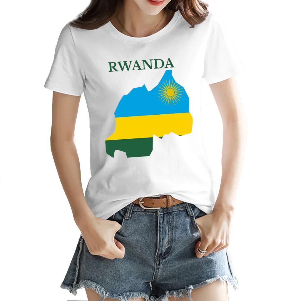 

Rwanda Flag Map Women's T-shirt Creative White Funny Sarcastic Tops Tees European Size