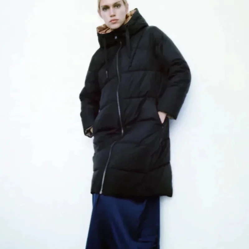 

Зимнее пальто, женская черная парка с капюшоном, Женская длинная парка, повседневная одежда с обеих сторон, парка 2022, женское длинное пальто