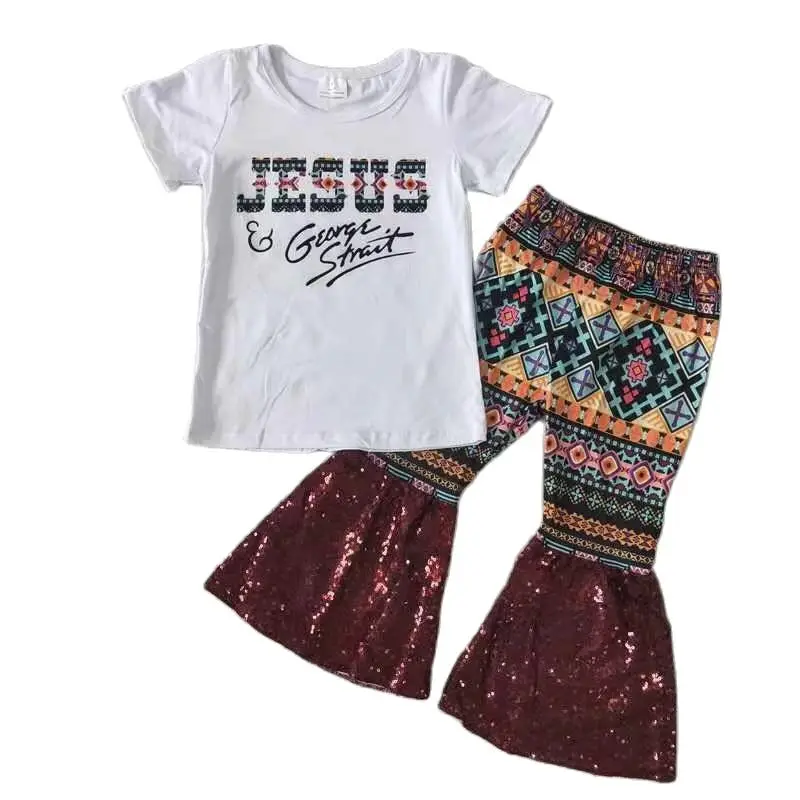 

Осенние комплекты детской одежды из 100% хлопка с геометрическим принтом и блестками