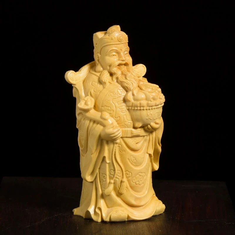 8cm Boxwood Carving Solid Wood Buddha Statue Craft Home Decoration Feng Shui Sculpture Chinese God of Wealth Home Decor