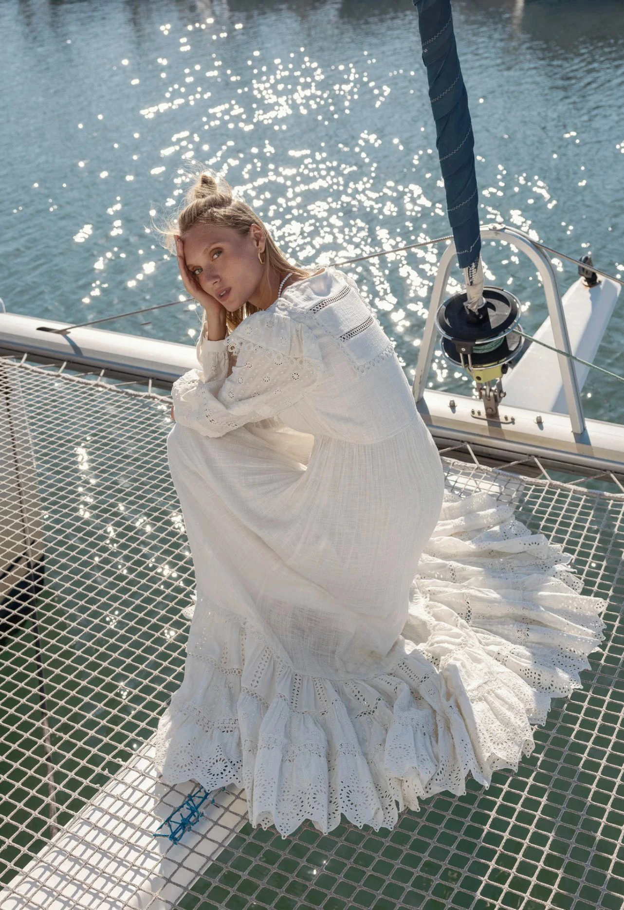 

Женское платье-макси с вышивкой, длинное ажурное платье с высокой талией в богемном стиле