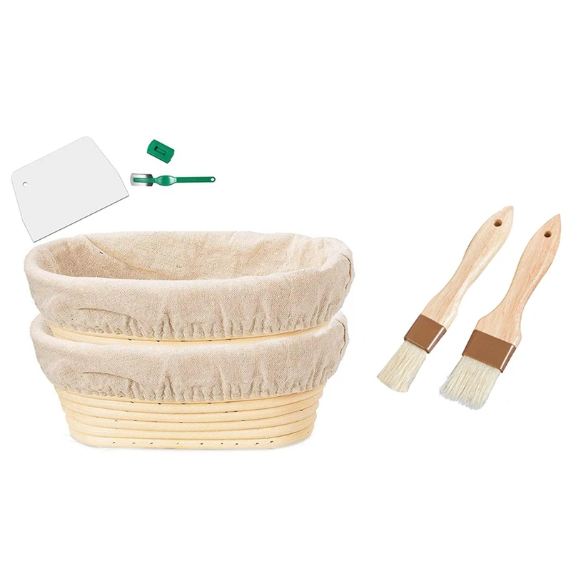 

1 Set Banneton Proofing Basket Set - Bread Bakery Basket & 1 Set Pastry Brushes Basting Oil Brush With Hardwood Handles